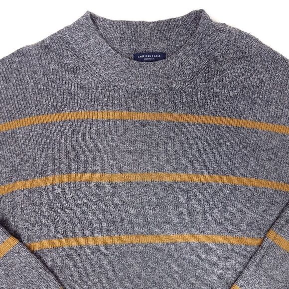 American Eagle Jegging Fit Crew Neck Sweatshirt Womens Large Striped Yellow Gray - Picture 2 of 8